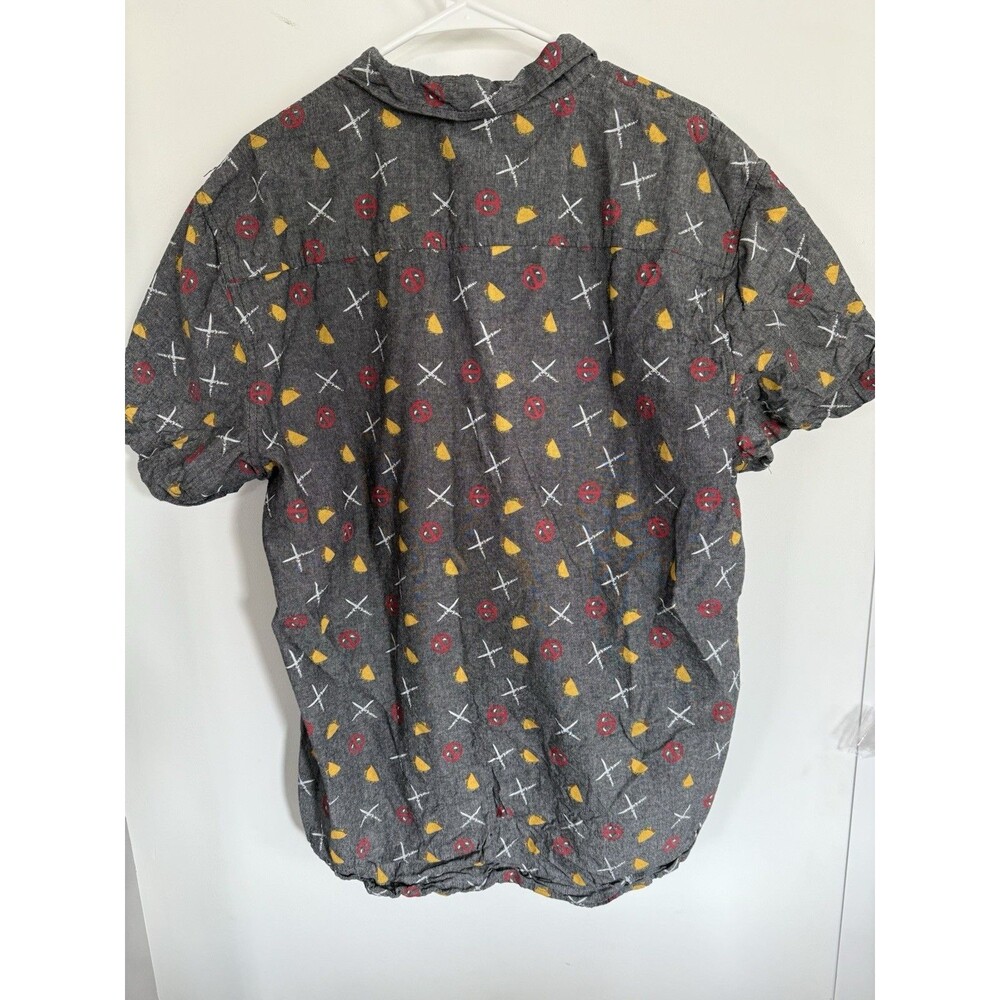 Marvel Deadpool Taco Short Sleeve Button Up Shirt Men's 3XL Gray Grunge Comic - Picture 2 of 5